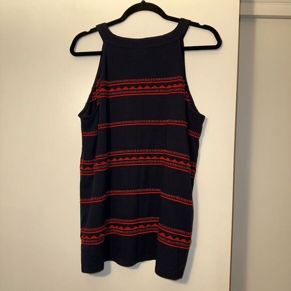 J. Jill Navy Blue Red Embroidered Pattern Tank Top Womens Large EUC - Picture 4 of 10